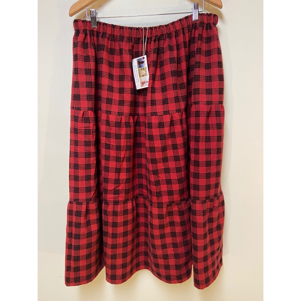 Womens Flannel Mom and Pop's Kids Maxi Skirt XL Red Black Plaid Tiered